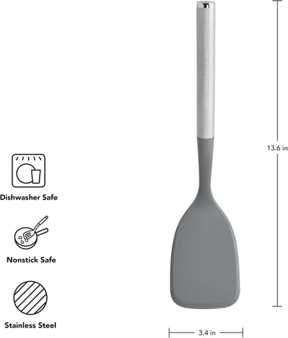 KitchenAid Spoon Spatula with Curved Edges and Stainless Steel Handle, Nonstick Safe, Durable, Dishwasher Safe