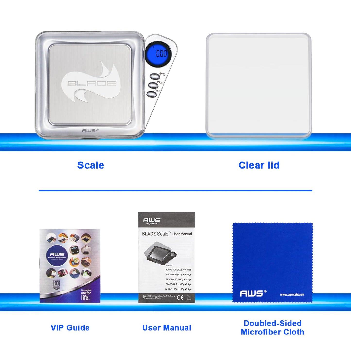 American Weigh Scales Blade Series Digital Pocket Gram Scale 1000g x 0.1g | Precision Mini Scale 0.1g Accuracy, Pocket Scale for Kitchen, Gold, Gems & Coin Scale, Smart Digital & Compact Scale