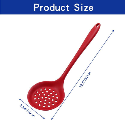BokWin 1 Pcs Round Slotted Spoon Heat Resistant Silicone Strainer Spoon Non Stick Skimmer Spoon for Cooking Vegetable(Grey)