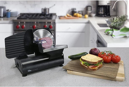 Elite Gourmet EMT-625B Ultimate Precision Electric Deli Food Meat Slicer Removable Stainless Steel Blade, Adjustable Thickness, Ideal for Cold Cuts, Hard Cheese, Vegetables & Bread, 7.5”, Black