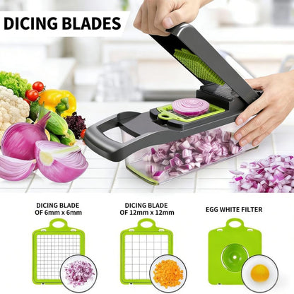Vegetable Chopper,Multifunctional 8 Blades Food Choppers Onion Chopper Vegetable Slicer Cutter Dicer Veggie chopper,Colander Basket,Container for Salad Potato Carrot Garlic (Green)