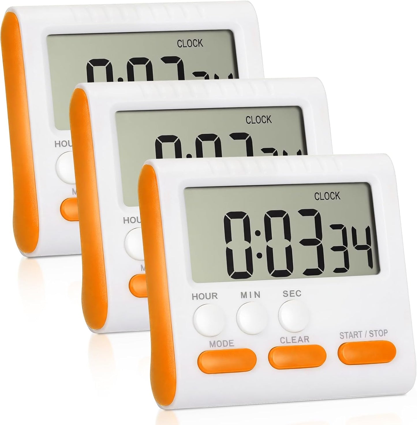 Mudder 3 Pack Digital Kitchen Timer for Cooking, Big Digits, 24 Hour Magnetic Backing Stand Kitchen Timers Clock for Classroom Kids Teachers, Loud Alarm and Big Screen (Black and White)