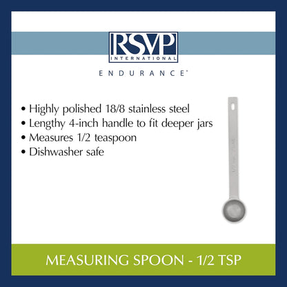 RSVP International Endurance Kitchen Collection Open Stock Measuring Spoon, Stainless Steel, Dishwasher Safe, 0.5-Teaspoon