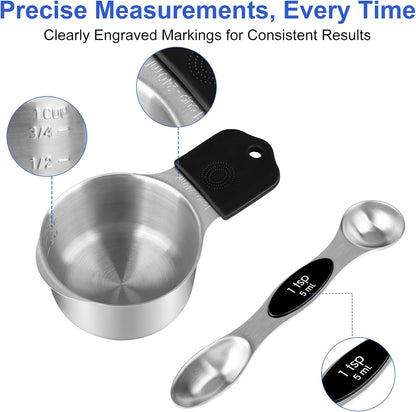 Magnetic Measuring Cups and Spoons Set, Kitchen Measuring Tools for Cooking and Baking