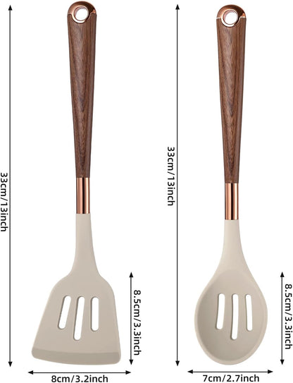 MANJIA Silicone Spatulas Set, Nonstick Silicone Spoon & Turner Spatula Set, Serving Spoon kitchen Spatula for Cooking Fish, Eggs,Flipper, Cooking Utensils Set 2pcs (white-spoons)