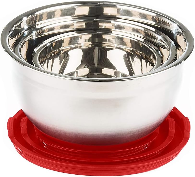 Stainless Steel Mixing Bowls with Lids and Non Slip Bases (Set of 5, Red)
