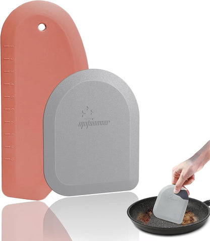 Bowl Scraper Dough Scraper Tool - Set of 2 Silicone Bench Scraper for Baking, Kitchen Pastry Scraper for Bread, Cake, Batter, cheese, Cream, Honey, Jam, Food Scraper with Curved Edge, Blue & Grey