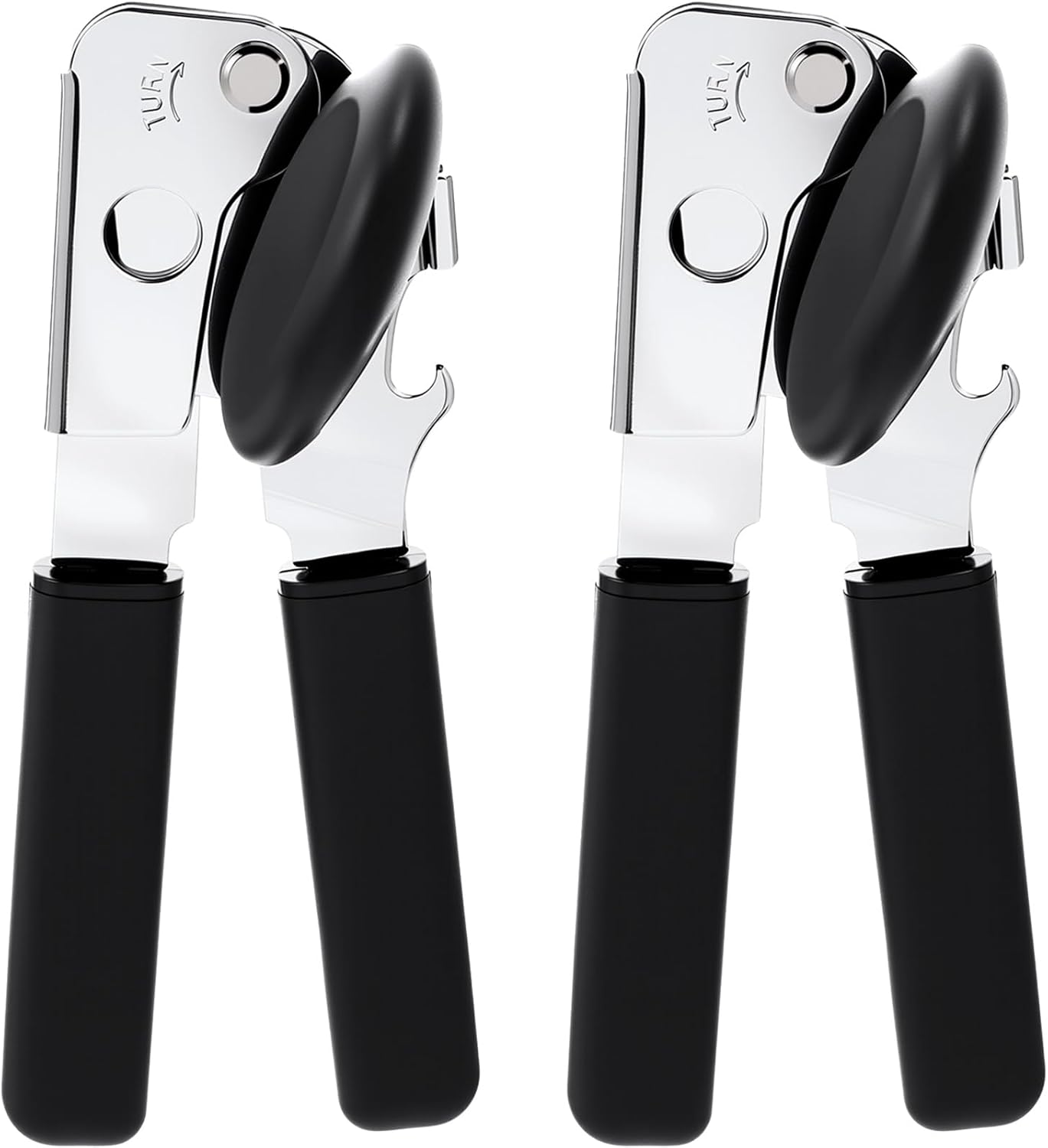 2 Pack Can Opener Manual with Magnet, Heavy Duty Handheld Can Opener for Seniors with Sharp Blade and Grip Handle, Solid Steel Tin Cutter for Kitchen Camping, Black
