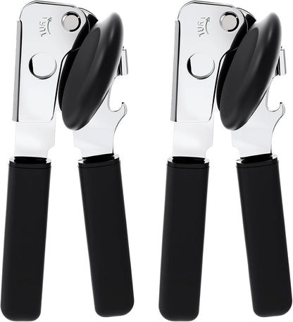 2 Pack Can Opener Manual with Magnet, Heavy Duty Handheld Can Opener for Seniors with Sharp Blade and Grip Handle, Solid Steel Tin Cutter for Kitchen Camping, Black