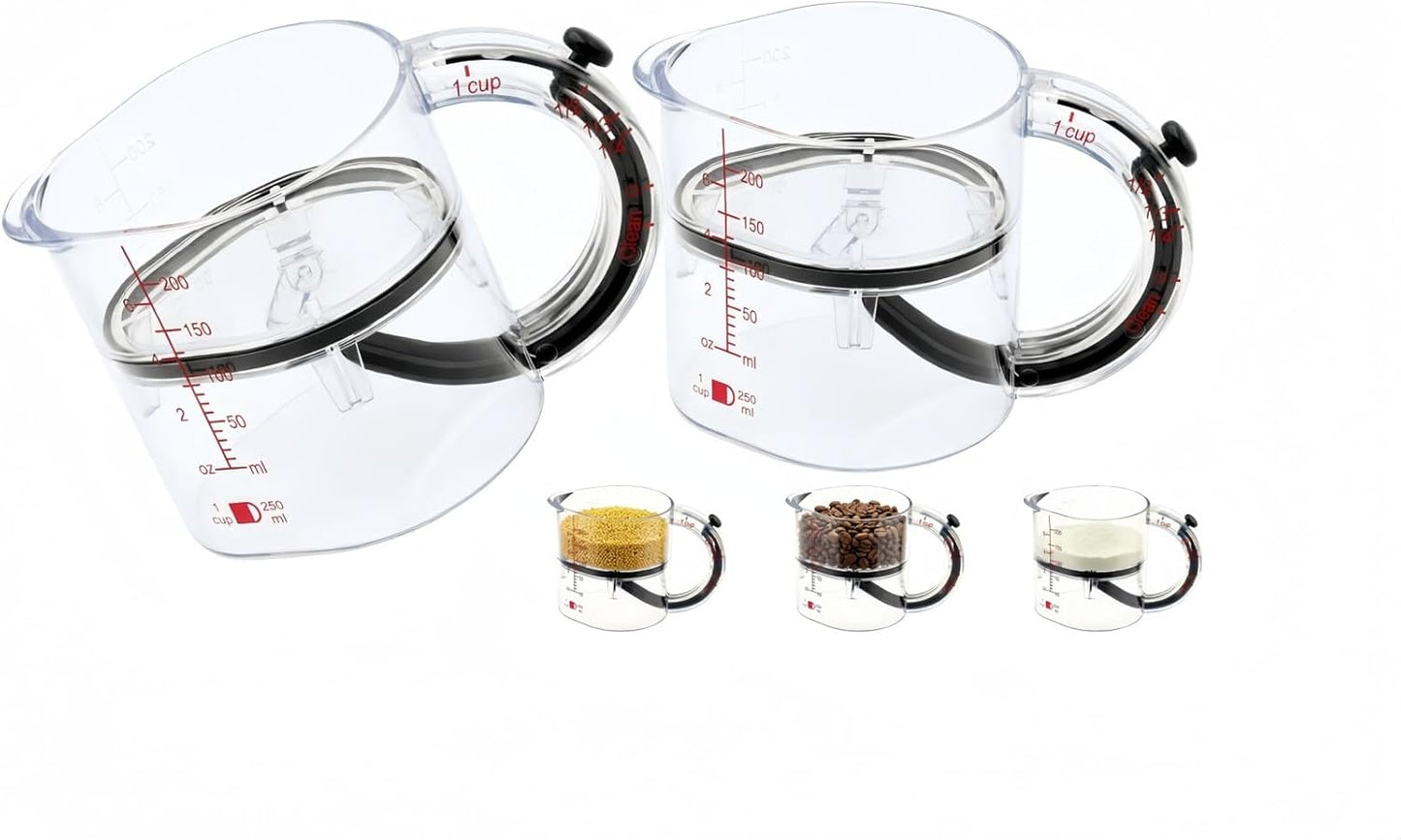 4 in1 Adjustable Measuring Cup with Self-Cleaning Scraper Base - Space-Saving Kitchen Tool for Baking, Cooking & Meal Prep (1/4 to 1 Cup)