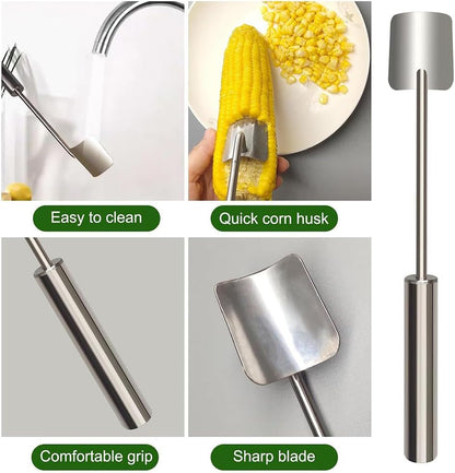 Corn Peeler for Corn on the Cob,Long Handle Stainless Steel Corn Cob Stripper Tool,Corn Kernel Remover Tool for Home Kitchen (Peeler with Hook)