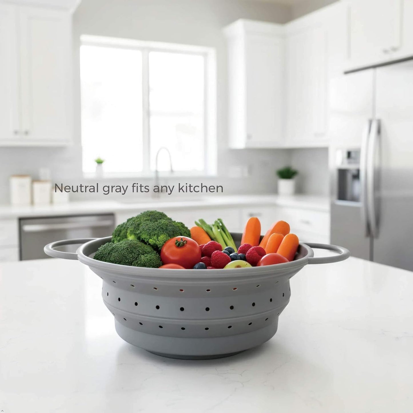 2-Quart Silicone Collapsible Colander – For Kitchen Use, Pasta Strainer, Strainers & Collapsible Strainers (Slate Gray, 2-Quart)