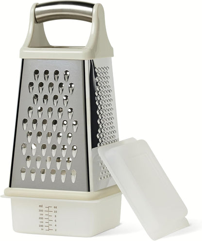Amazon Basics 4-Sided Cheese Grater with Measurement Container, Stainless Steel, Dishwasher-Safe