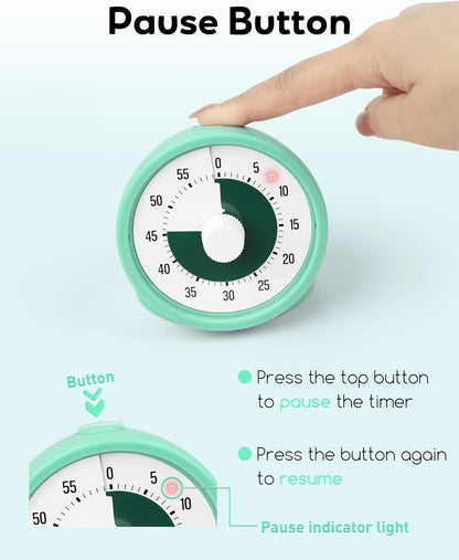 BellMan Visual Timer with Pause Button, 60 Minute Countdown Rainbow Timer for Kids and Adults with Silent Operation, Study and Meetings Time Management Tool, Design for Home, Office and Gift, White