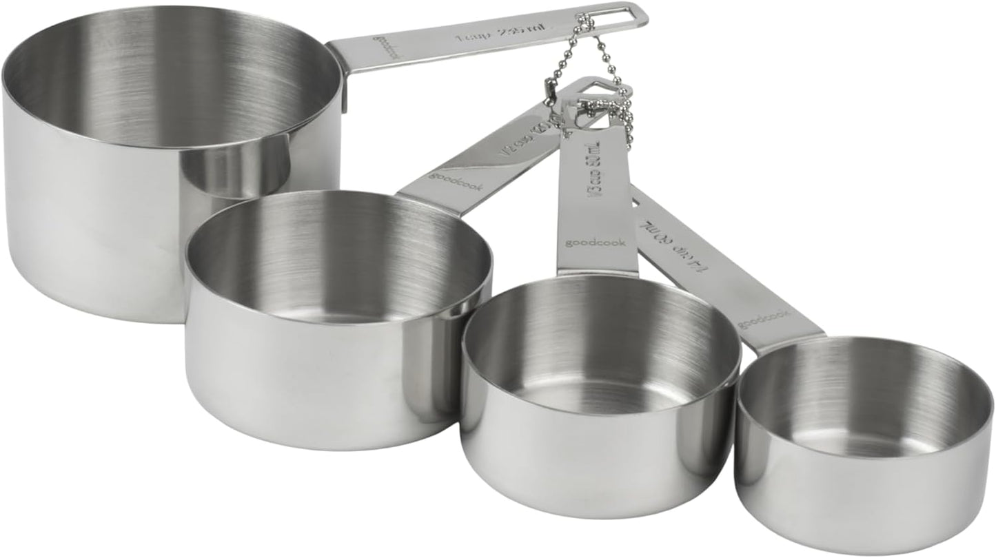 GoodCook Gourmet Measuring Cup Set, Stainless Steel 4-pc., 1/4, 1/3, 1/2, 1 Cup etched measurements