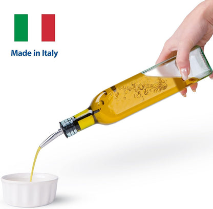 Olive Oil Dispenser Bottle - 16 oz, Made in Italy Glass Olive Oil and Vinegar Cruet with Stainless Steel Spout for Kitchen, Slight Green Tint (1, 473 ml)
