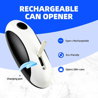 Rechargeable Electric Can Opener, One-Touch, Smooth Edge, USB-C Fast Charge, for Seniors, White
