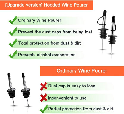 2PCS Stainless Steel Pourers, Speed Liquor Bottle Pourer, Olive Oil and Vinegar Tapered Stopper Spout, Suitable for About 3/4" Bottle Mouth, Olive Oil Spout with Sealed Dust Caps