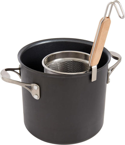 Helen's Asian Kitchen Spider Strainer, 5-Inch Stainless Steel Mesh Basket With Bamboo Handle, For Noodles, Dumplings, Wontons, Deep Frying, And Draining Tasks