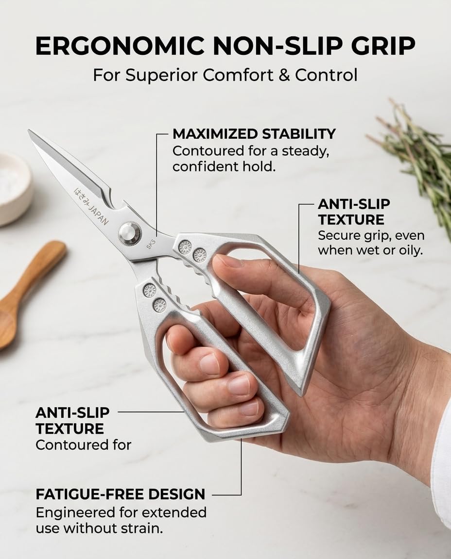 Heavy Duty Kitchen Scissors, All Purpose Kitchen Shears with Serrated Blade, Sharp Stainless Steel Poultry Shears, Silver Cooking Scissor for Food Prep Meat Herb, Dishwasher Safe