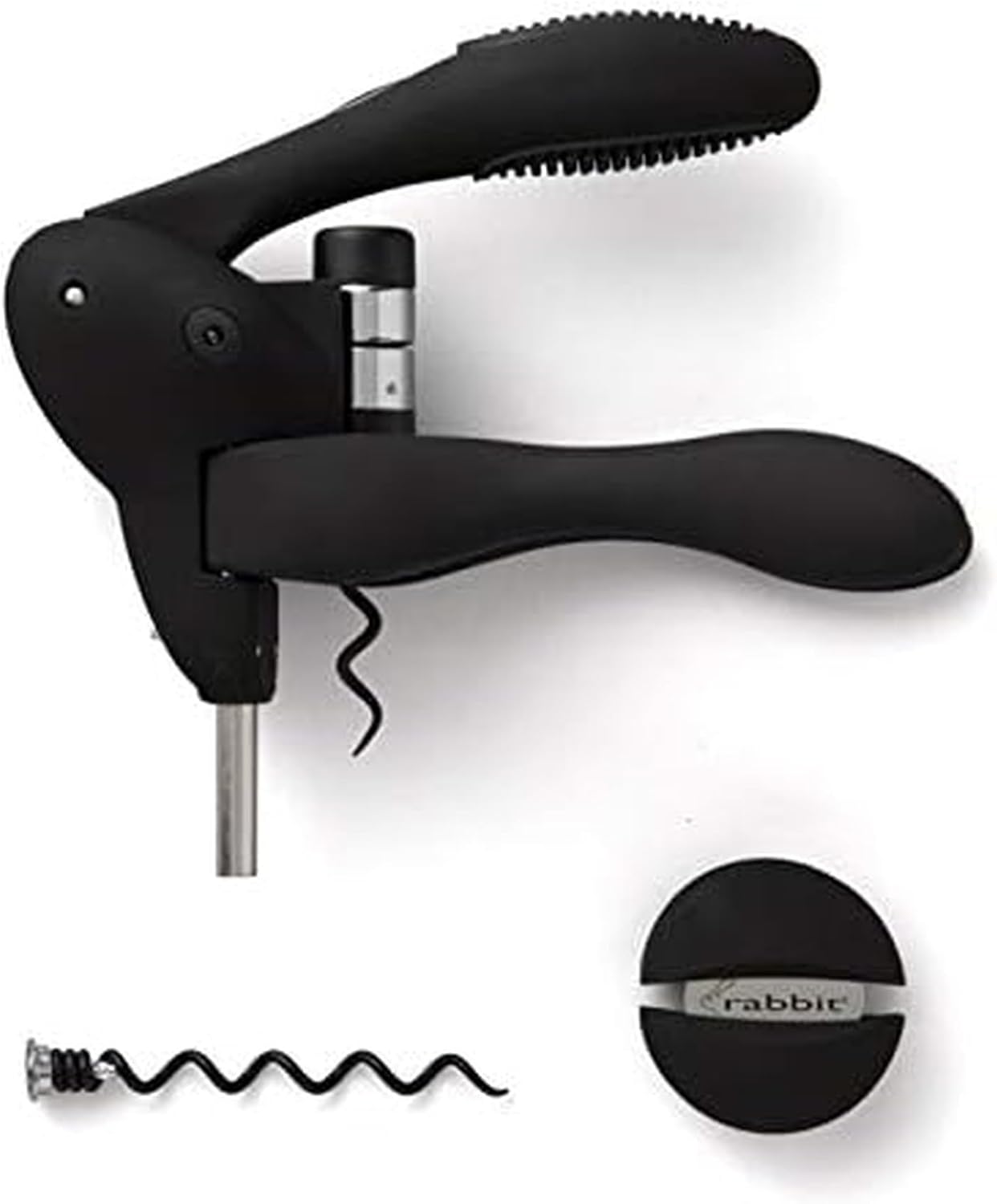 Rabbit Original Lever Corkscrew Wine Opener with Foil Cutter and Extra Spiral (Silver)