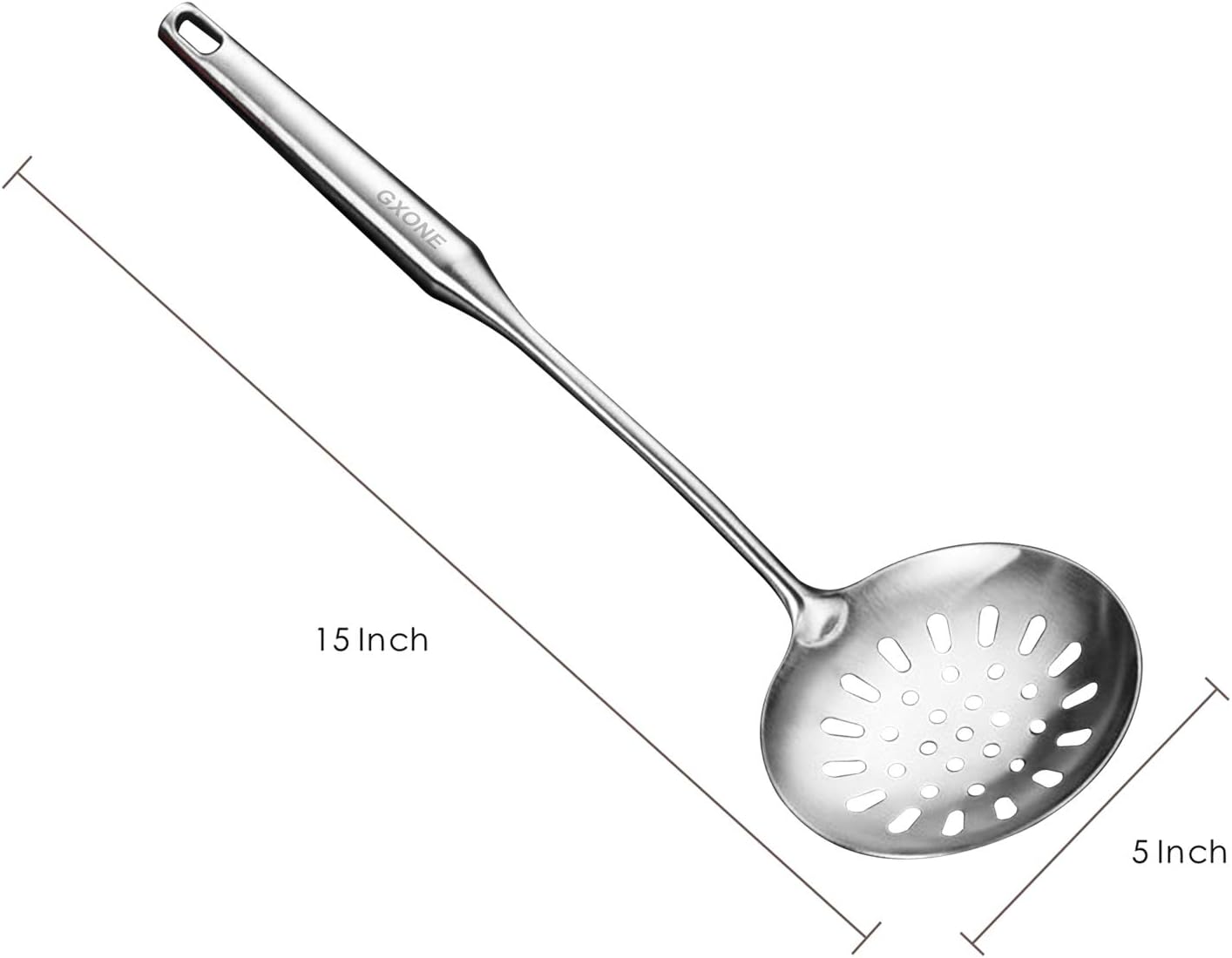 Slotted Spoon,304 Stainless Steel Skimmer Spoon with Heat Resistant Wooden Handle,Silver/15.8Inch