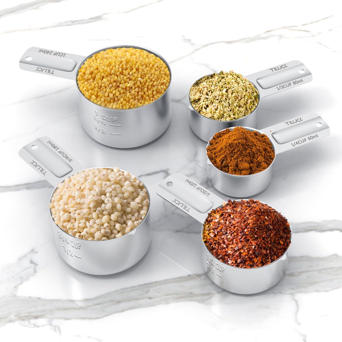 TILUCK Stainless Steel Measuring Cups Set,Kitchen Gadgets for Cooking & Baking,Set of 5