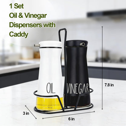 Aelga Oil And Vinegar Dispenser Set with Caddy - 2 Pack Oil Dispenser Bottle for Kitchen with No-Drip - Kitchen Decor and Accessories for Home Restaurants Weddings