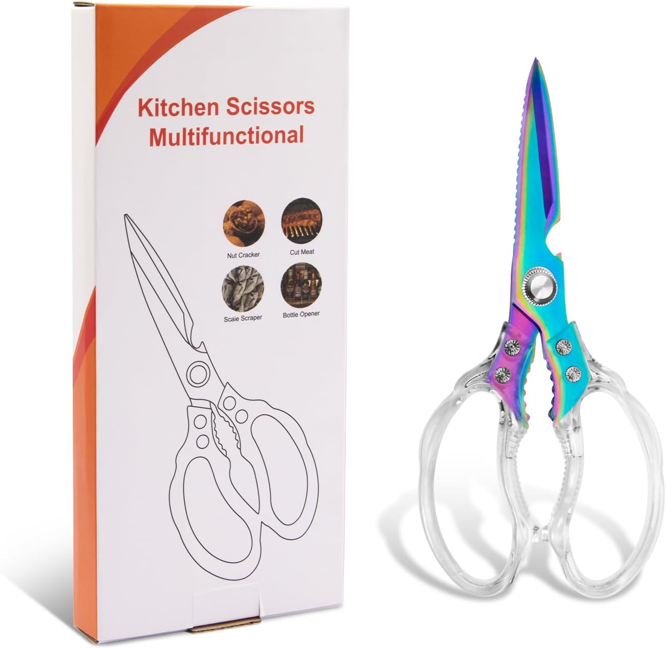 CGBE Kitchen Scissors, Multi-Purpose Kitchen Shears, Heavy Duty Dishwasher Safe Food Scissors for Chicken, Poultry, Fish, Meat & Herbs with Non-Slip Grips - Sliver