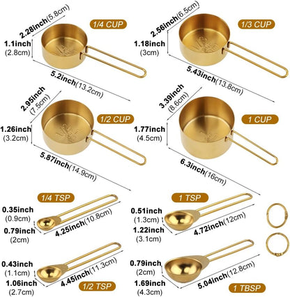 8pcs Measuring Cups and Spoons Set, Stainless Steel Measuring Cup Coffee Spoon Kitchen Gadgets, Stackable Measurin-g Cup Cooking Baking Accessories, Easy To Read(COLOR:gold)