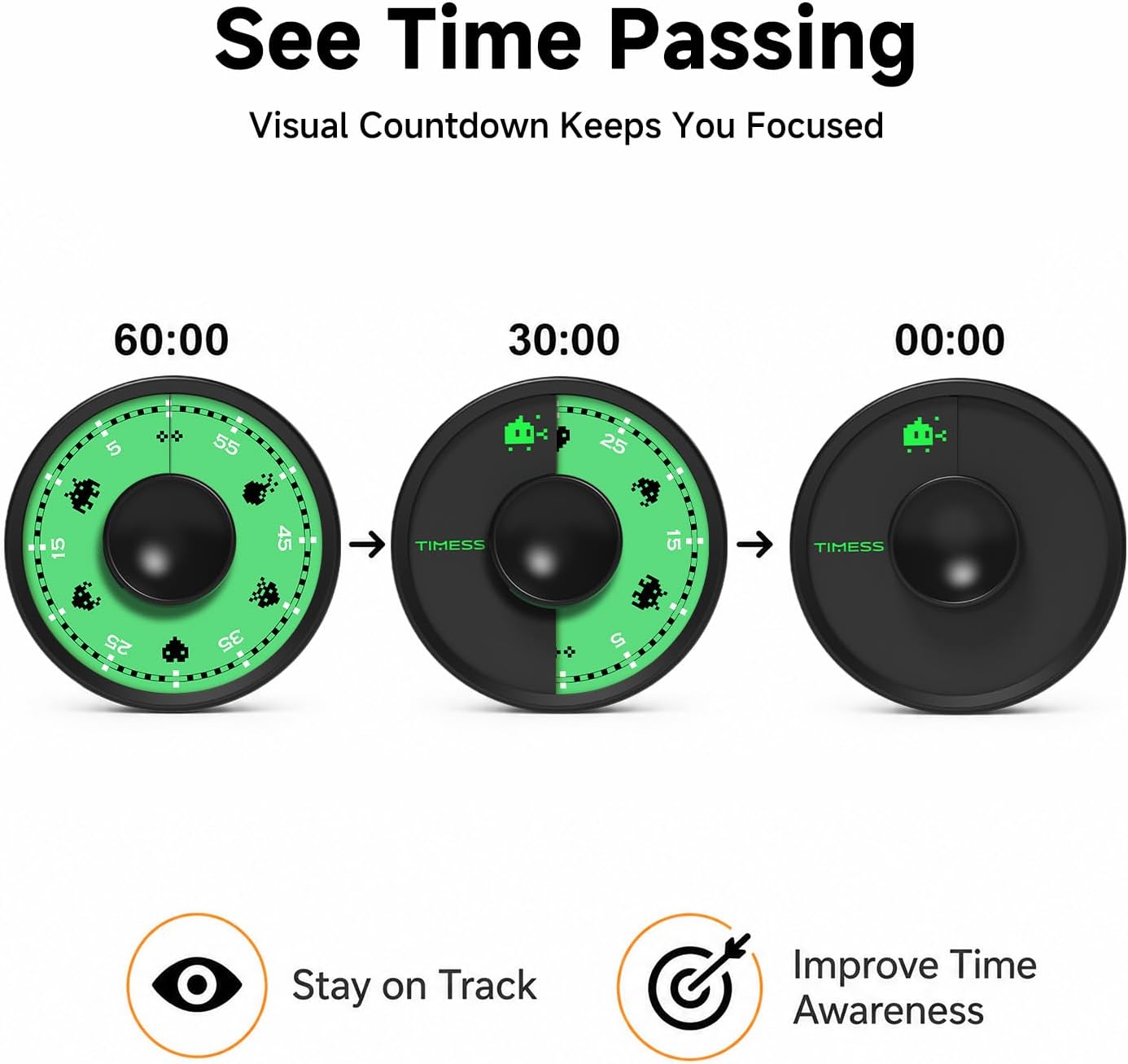 60-Minute Visual Timer, Twist to Set, Loud Battery-Powered Alarm, High-Visibility Rotary Countdown Dial for Kitchen, Work, Study & Time Management (Orange)