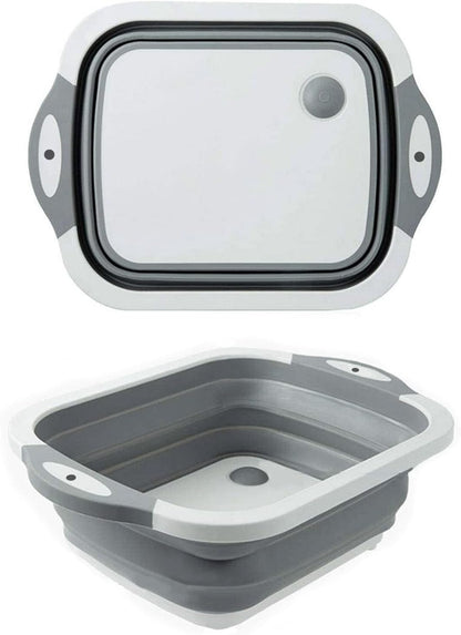 Collapsible Washing Bowl, Multi Function Bowl Drying Rack, Portable Cutting Board, Retractable Drain Washing Basket Basin Vegetable Fruit Tray for for Camping, Picnic, Kitchen