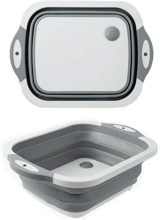 Collapsible Washing Bowl, Multi Function Bowl Drying Rack, Portable Cutting Board, Retractable Drain Washing Basket Basin Vegetable Fruit Tray for for Camping, Picnic, Kitchen