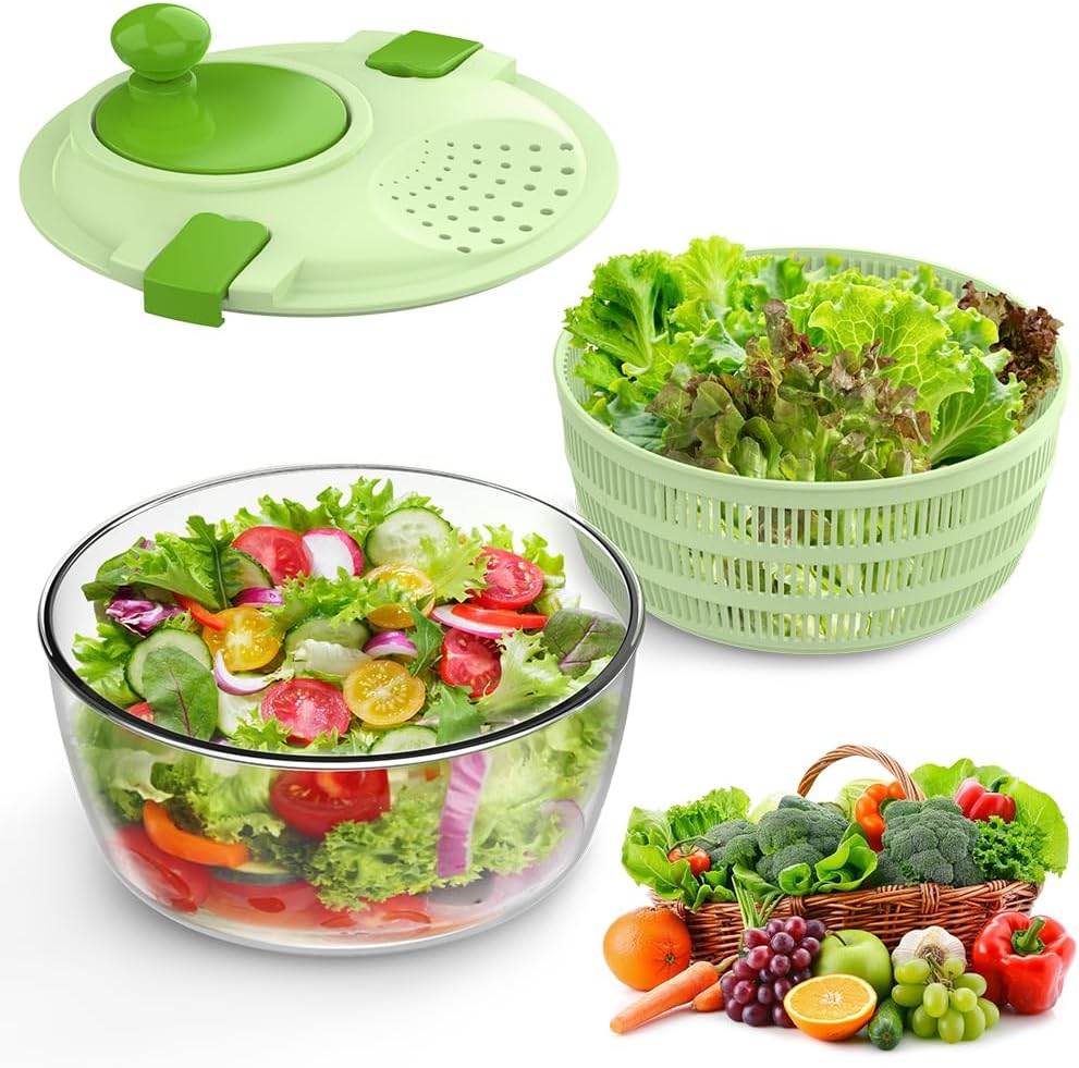 Salad Spinner, Fruit and Vegetable Washer, Spin and Dry Salad Greens, 3 QT Lettuce Spinner with Bowl and Mesh Basket