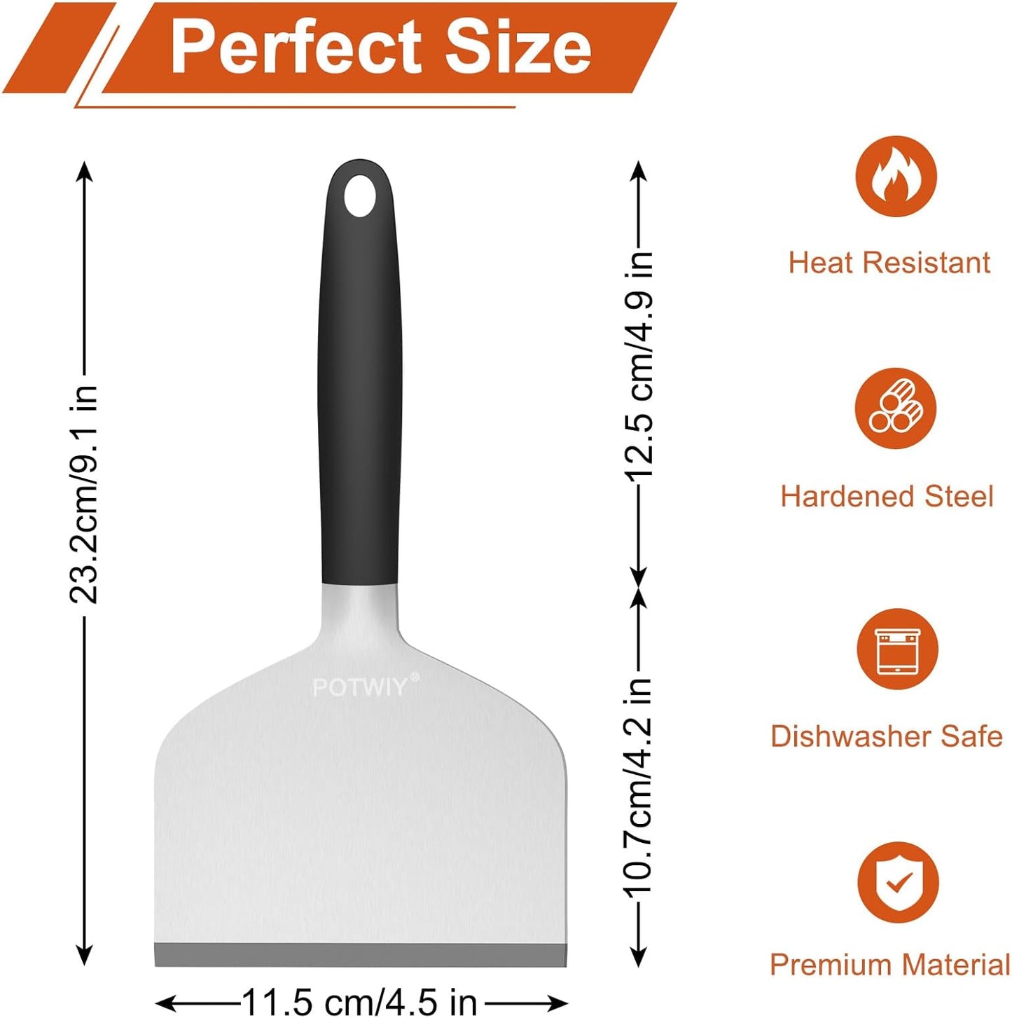 Heavy Duty Griddle Scraper, 5.3" Wide, Sharp Stainless Steel Scraper with Full Tang Silicone Handle, Great BBQ Cleaning Tool for Flat Top Grill & Griddle Cleaning Accessories (1 Pack, Large)