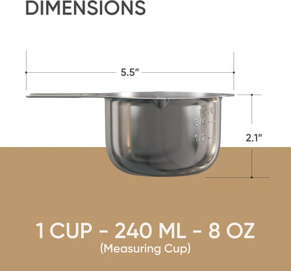Color Up 2 Cup Measuring Cup, 480ml Stainless Steel Metal, Easy-Pour Spouts, Engraved Markings, Flat Base, Dishwasher Safe, for Dry and Liquid Ingredients