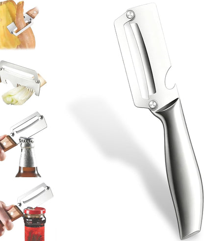 Multifunctional Vegetable Peeler With Wooden Handle, 3 In 1 Stainless Steel Sharp Knife For Fruit And Hard Skinned Produce, Kitchen Tool With Bottle Opener (2pcs)