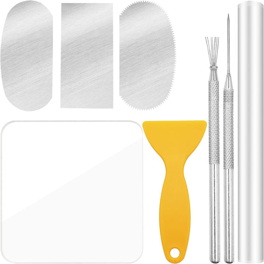 8Pcs Polymer Clay Cutter Tools, Acrylic Roller Clay Rolling Pin, Clear Rectangle Shape Sheet Backing Board, Slicer Shaping Knife, Wire Texture, Detail Needle,Scraper, Modeling Carving Jewelry Supplies