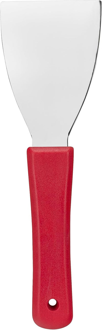 SPARTA Steel Handheld Scraper Kitchen Scraper Tool with Food-Safe Plastic Handle for Griddles, Pans, Pots, and Cutting Boards in Commercial Settings, Stainless Steel, 3 Inches, Pink