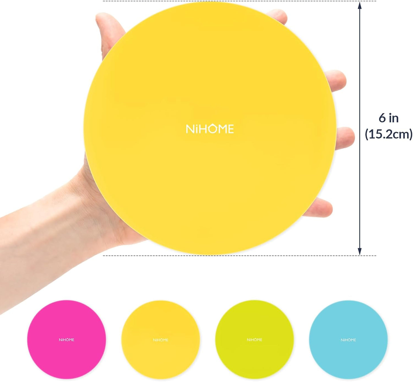 NIHOME Silicone Jar Opener – 6 Inch Large Anti-Slip Grip Pads, Premium 100% Food-Grade Silicone, Stylish Designer Colors, Multi-Purpose Heat-Resistant Mat & Coaster, Set of 4