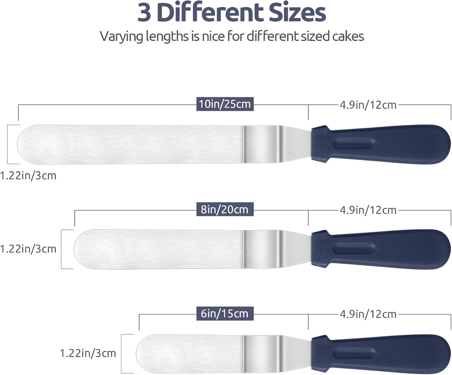 Icing Spatula, U-Taste Offset Spatula Set with 6", 8", 10" Blade,Stainless Steel Angled Cake Decorating Frosting Spatula Set of 3 (Black)