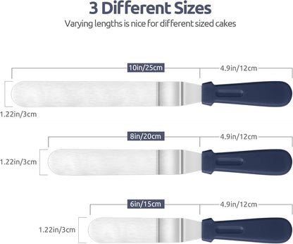 Icing Spatula, U-Taste Offset Spatula Set with 6", 8", 10" Blade,Stainless Steel Angled Cake Decorating Frosting Spatula Set of 3 (Black)