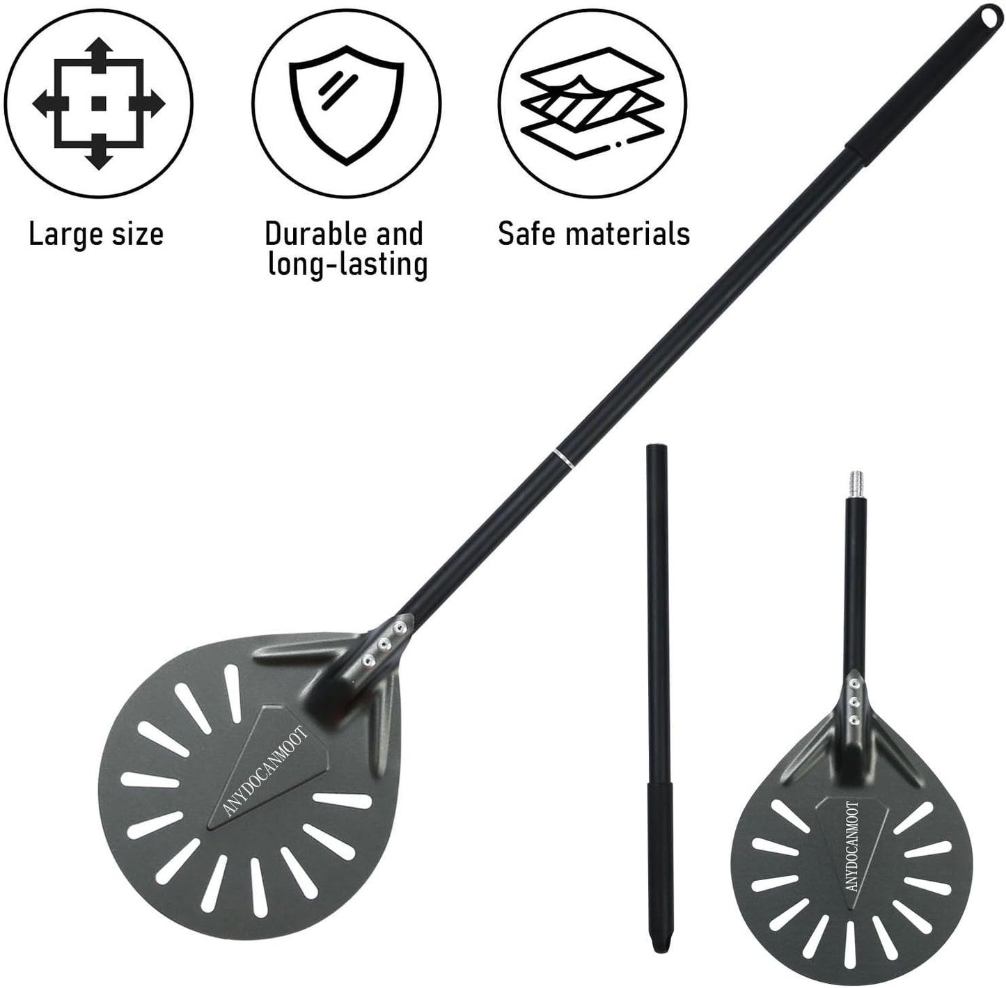 Perforated Pizza Peels 6 INCH pizza spatula paddle Long Handle Metal Pizza Spatula for Indoor and Outdoor (6 Inch)