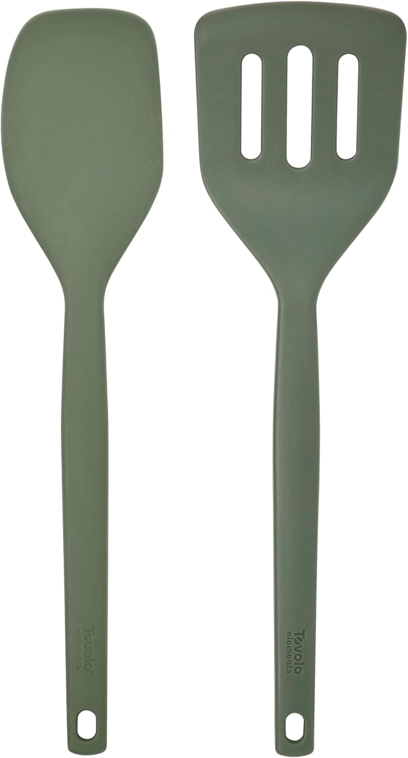 Tovolo Elements Silicone Spatula Turner Set Kitchen Utensils Heat Resistant 600F Easy Clean Dishwasher Safe Nonstick Spatula Turner Bundle Cookware for Cooking Baking Mixing Tools, Thyme Green