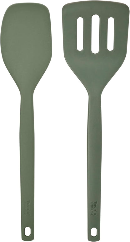 Tovolo Elements Silicone Spatula Turner Set Kitchen Utensils Heat Resistant 600F Easy Clean Dishwasher Safe Nonstick Spatula Turner Bundle Cookware for Cooking Baking Mixing Tools, Thyme Green