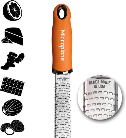 Premium Classic Series Zester - Pomegranate Red | Lemon Zester tool, Hard Cheese & Vegetable Grater | For Citrus, Parmesan Cheese, Garlic, Ginger, Nutmeg | Fine Stainless Steel Blade, Made in USA