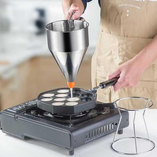 Choxila 40oz Pancake Batter Dispenser, Stainless Steel 4 Caliber Funnel Cake Dispenser with Stand Great for Pancakes, Cupcakes and Baked Goods