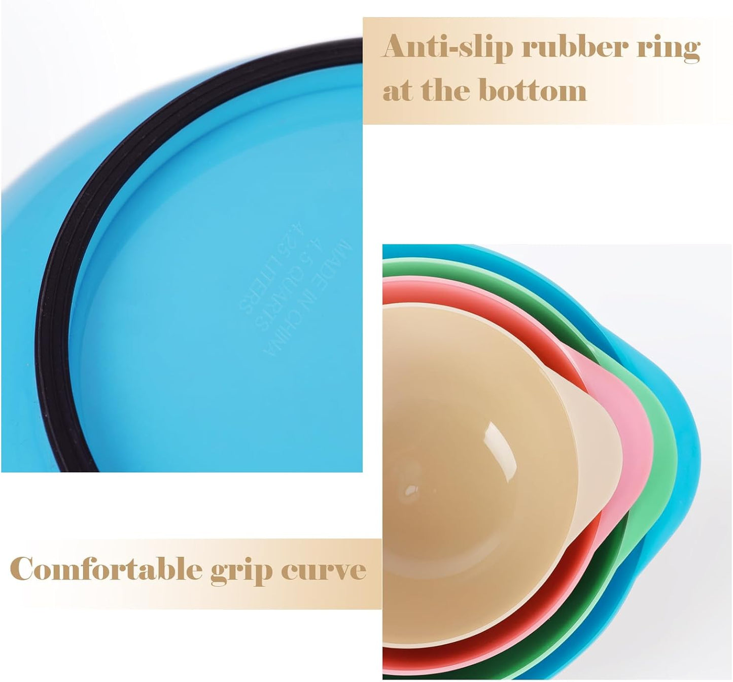 BoxedHome Green Ombre Nesting Plastic Mixing Bowl Set With Pour Spout, Microwave and Dishwasher Safe, BPA free Non-Slip Base, Set of 4 Size 1.7, 2.5, 3.5 and 4.5qt, Great for Prepping, Baking, Cooking