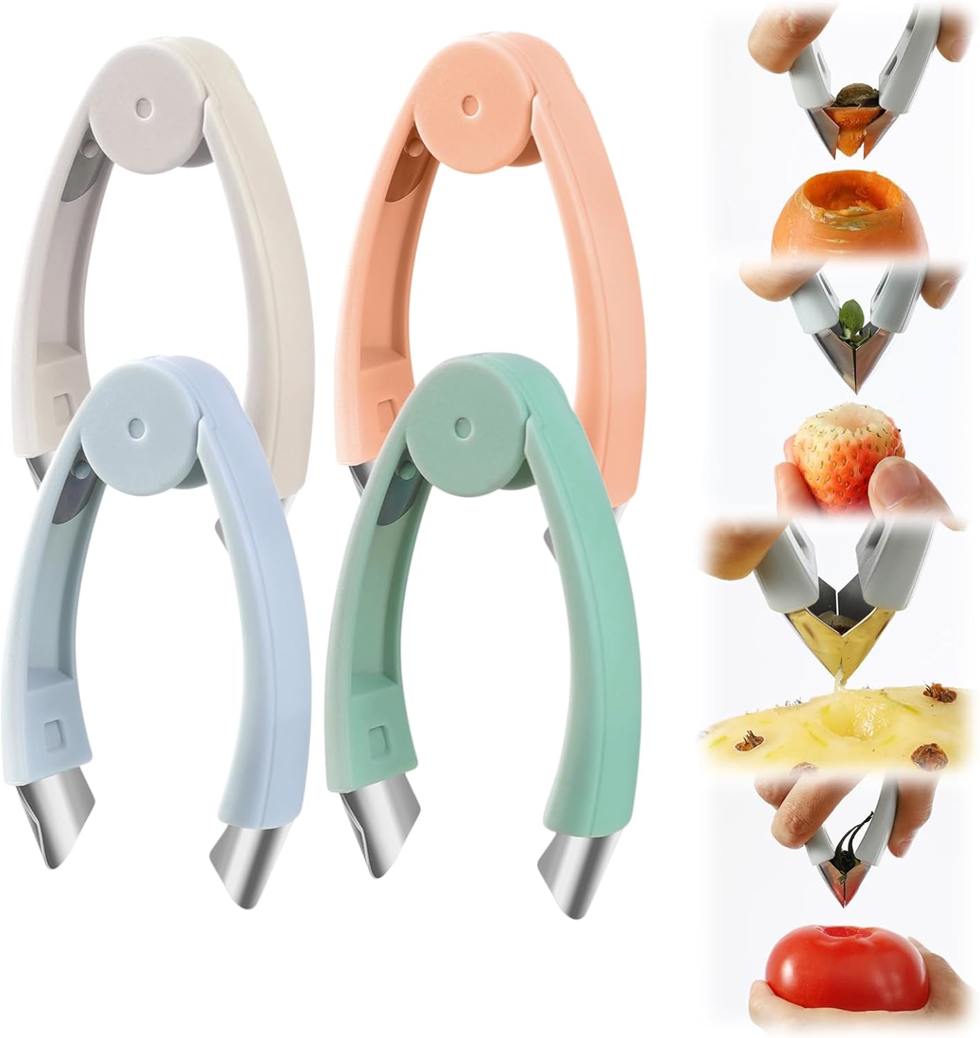 Multifunctional Pineapple Corer and Slicer, Pineapple Eye Remover Tool, Stainless Steel Cutter Strawberry Stem Remover Quickly Cut and Remove Tweezers Kitchen Tools (1, ORANGE)