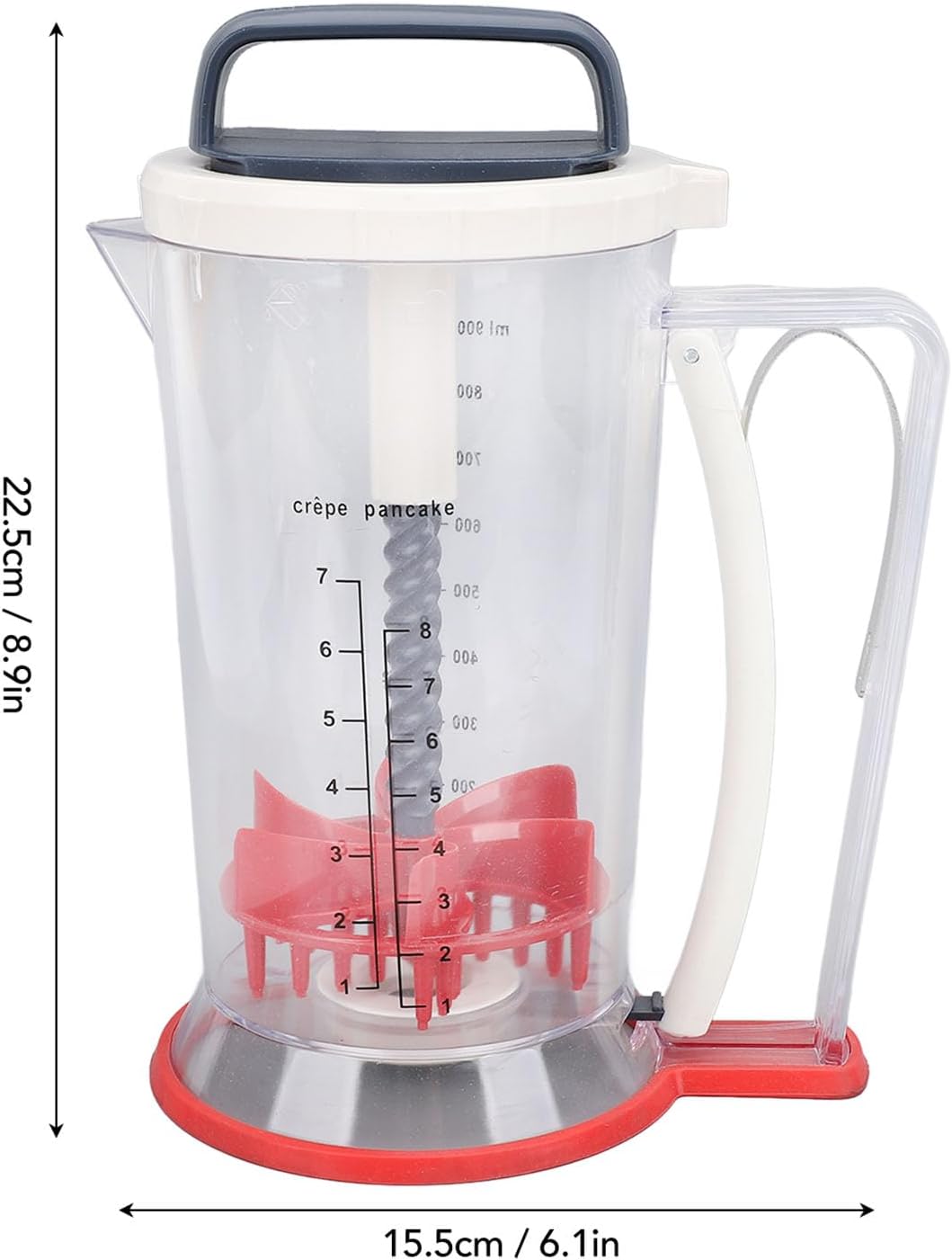 Pancake Batter Dispenser, 900ml Multifunction Manual Batter Separator with Squeeze Handle Mixing Function and Measuring Scale Baking Tool for Pancakes, Waffles, Muffins, Crepes & Cupcakes